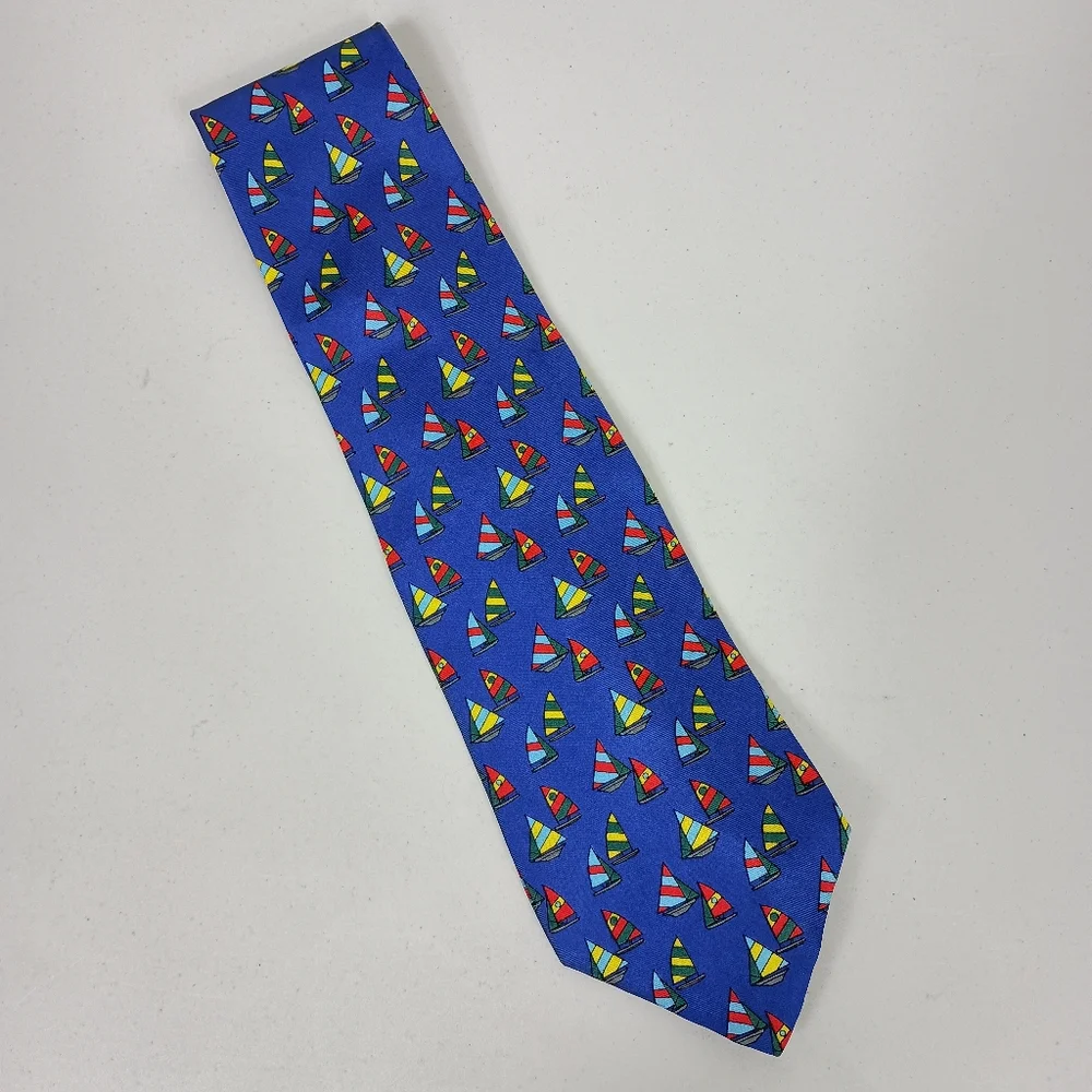 Gap Mens Nautical Tie 100% Silk Blue Traditional Sailboat Coastal Preppy Vintage